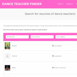 Screenshot of DanceTeacherFinder.com